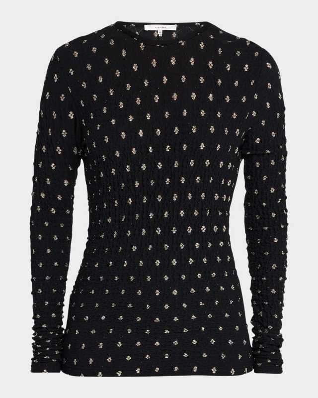 Dotted Long-Sleeve Mesh Top